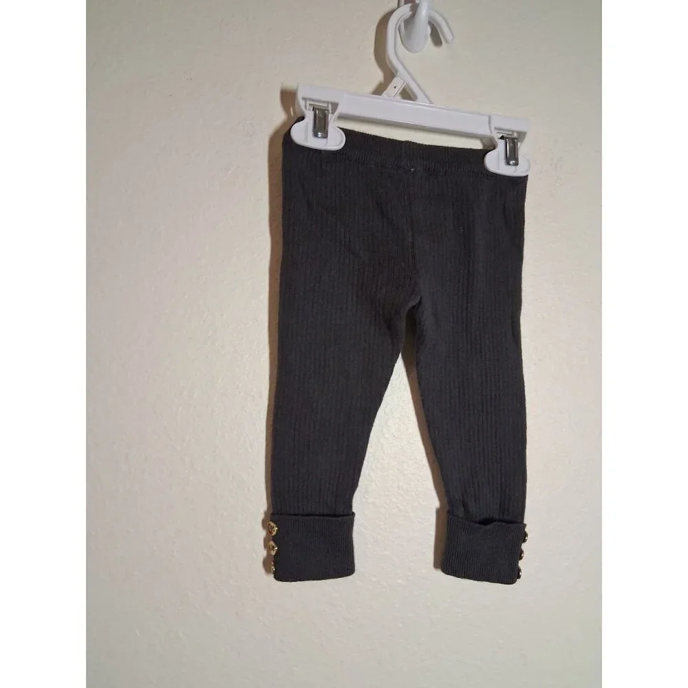 Carter's Pants Knit Rolled Cuff Cute Buttons Casual Gray Baby Girl Size 9 Months